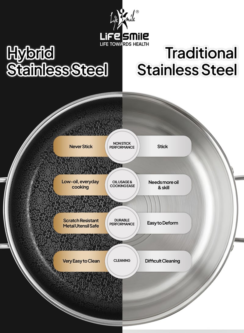 Life Smile 32cm Hybrid Stainless Steel Shallow Pot with Lid | Non-Stick Cookware | Induction Compatible (5.6L) - Image 5